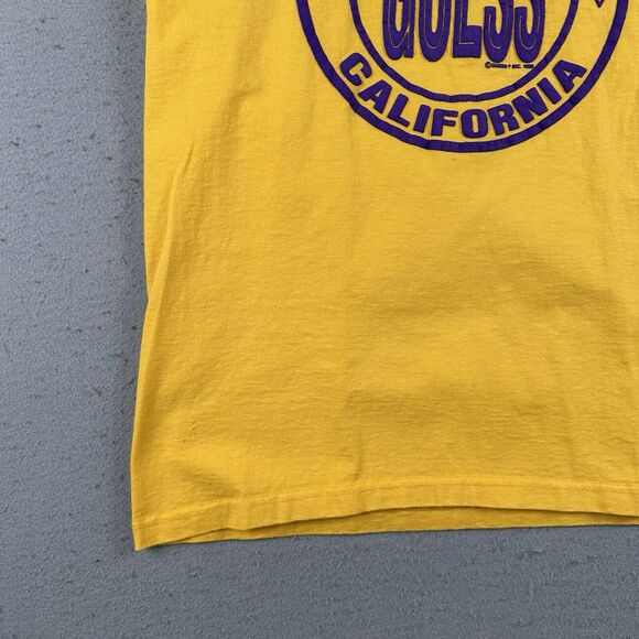 Vintage 1993 Guess Shirt Men’s Medium Yellow Los Angeles California Short Sleeve - Picture 11 of 16